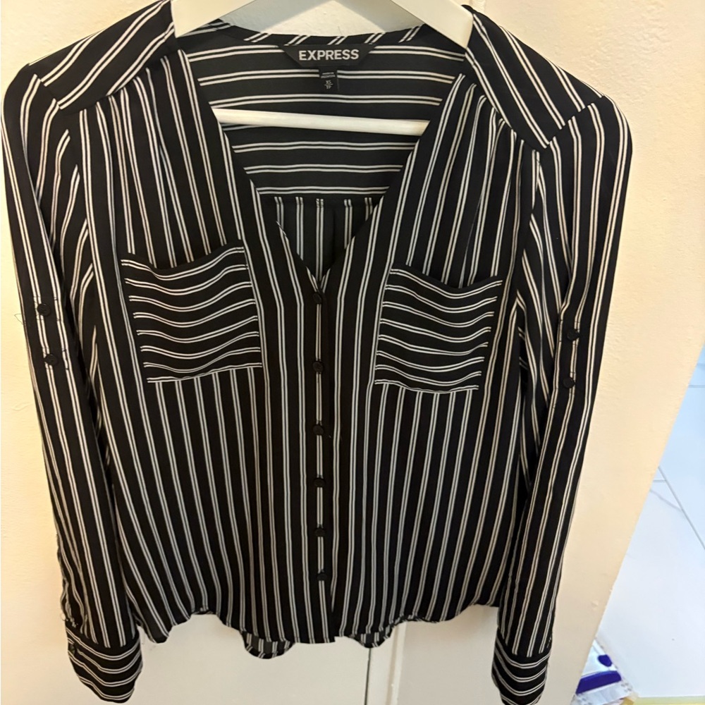Express Black and White Striped Top